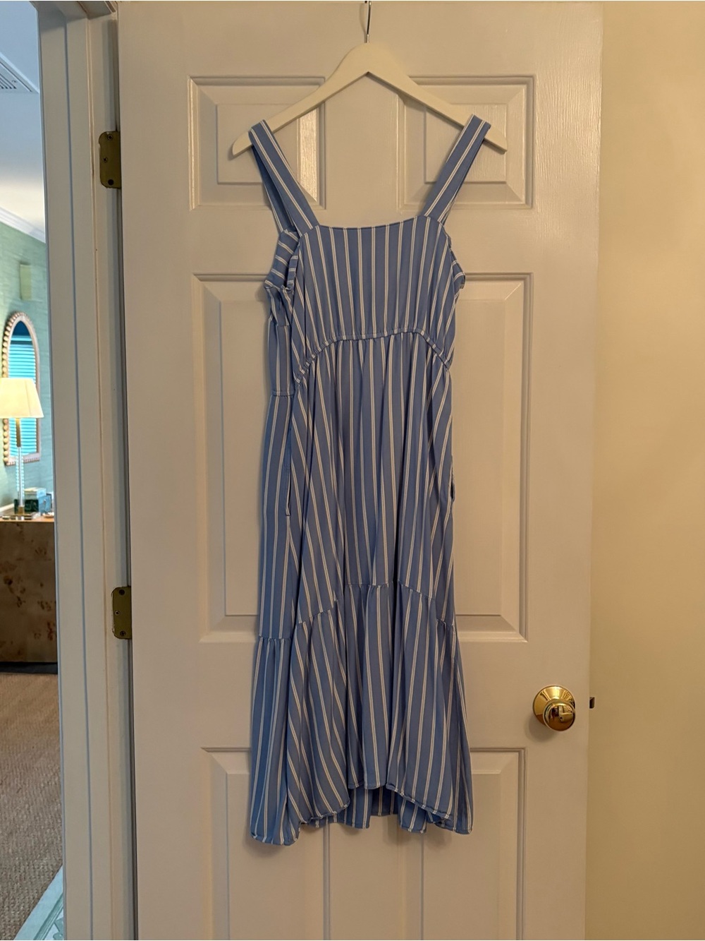 Amazon Essentials Women's Twill  Flare Dress size medium blue white stripe - Picture 9 of 9